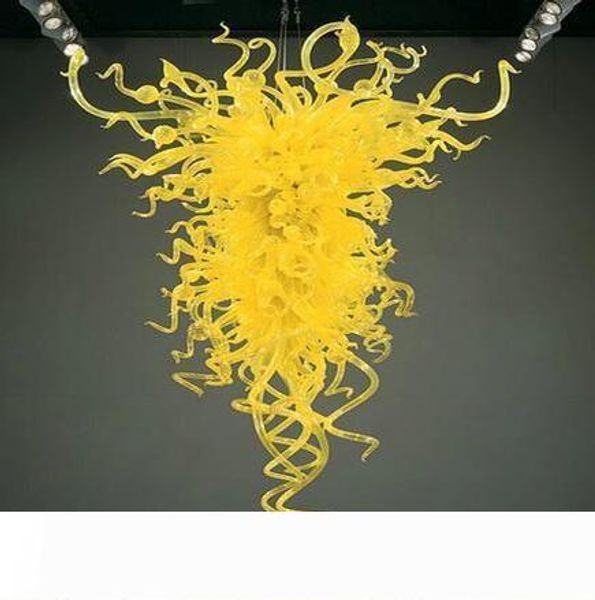 

100% mouth blown borosilicate china supplier l hanging decorative style yellow color hand blown glass chandelier light