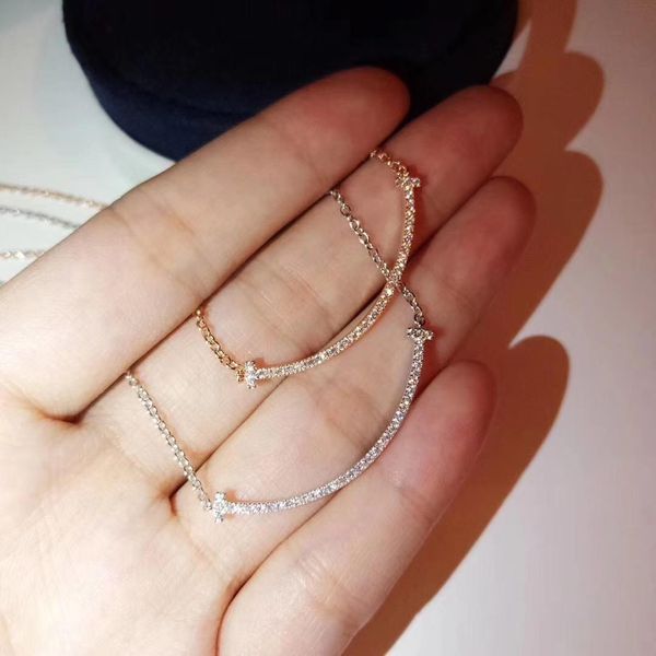 

s925 silver luxurious quality smile pendant necklace with diamond in 18k gold plated and silver color women charm jewelry ps70