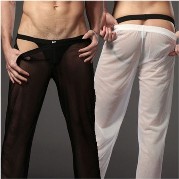 

сетчатые мужские домашние пижамы домашние пижамы брюки сексуальный свободно комфортно гладкие ультра-тонкие мужские спальные брюки oem заказ, Black;brown