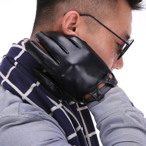 

2n446 sheepskin men's winter thin motorcycle korean style leather riding windproof sheepskin men's winter thin warm glovesmotorcyc, Black