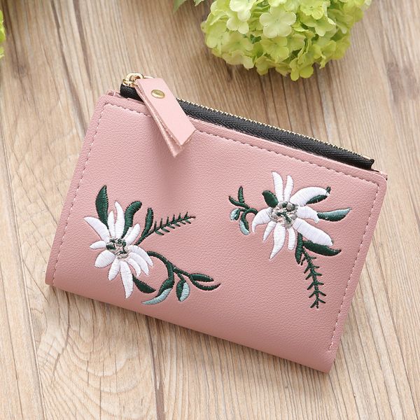 

women wallets embroidery small leather purse women ladies card bag for women 2019 clutch female purse money clip wallet, Red;black