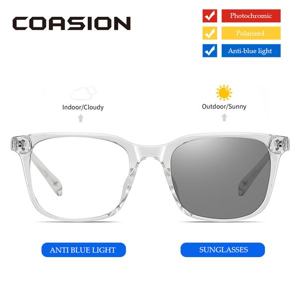 

coasion tr90 frame 2-in-1 pchromic polarized sunglasses men women anti blue light blocking glasses chameleon glasses ca1689, White;black