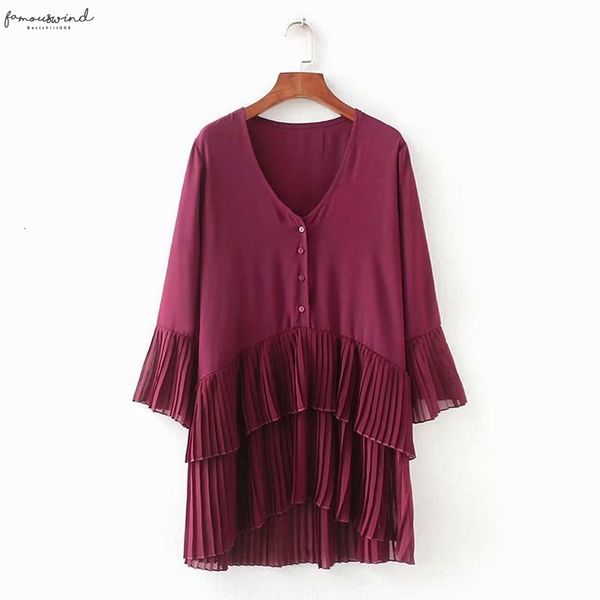 

2020 new fashionable joker pure color contracted with female 18080 plait splicing smock loose shirt0224, White