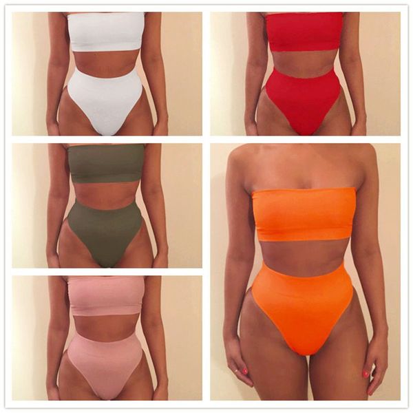 

swimsuits padded tube bikinis thong high waist women lining mujer swimwear off shoulder bathing suits, White;black