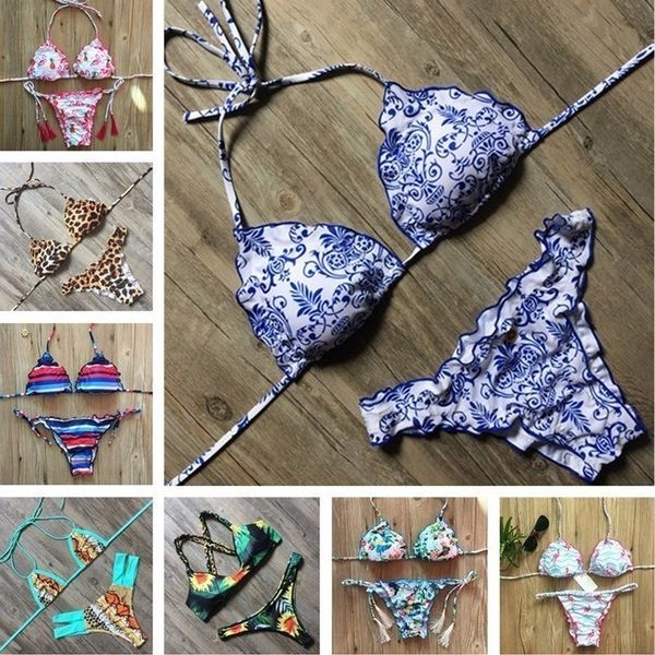 

2020 women print bikini set push up swimsuit new summer swimwear triangle bathing suit swimming suit biquini, White;black