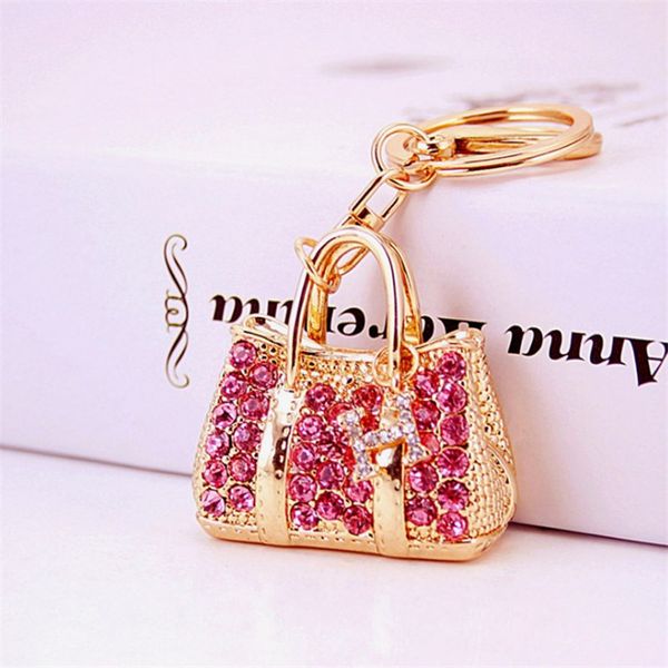 

new creative rhinestone handbag key chain fashion keychain women bag charm pendant car keyring metal key ring wholesale, Silver