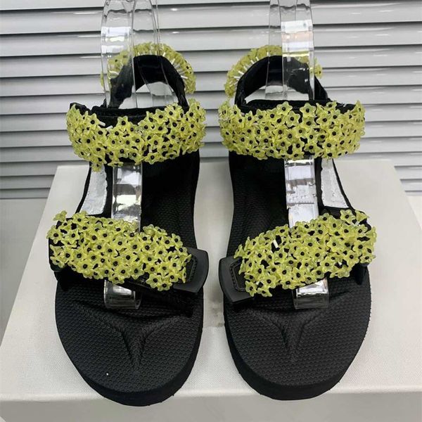

sandals sports ladies hook & loop roman style women's shoes small flowers beaded flat waterproof platform casual, Black
