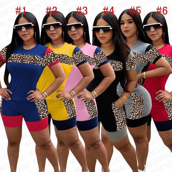 

women tracksuit designer leopard printing patchwork color short sleeve t shirt shorts two piece set outfits fashion sports suit s-3xl d72205, Gray