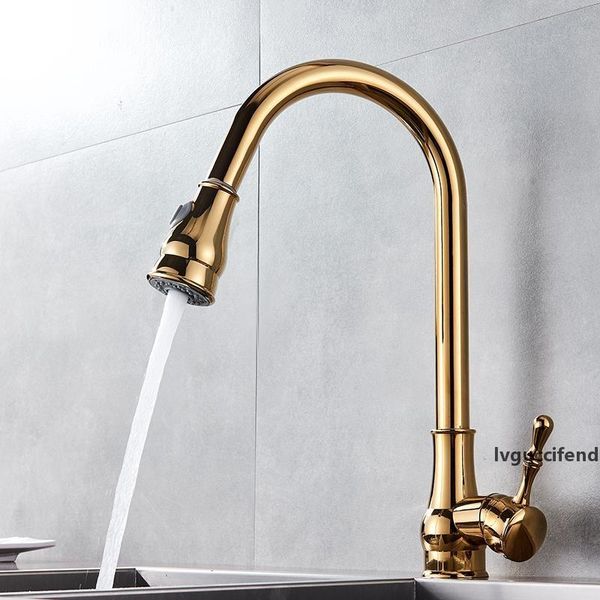 

uythner modern faucet luxury brass gold kitchen faucet rotatable mixer tap single sharp handle single hole cold water t200423