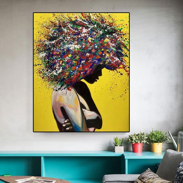 

Abstract African Girl Wall Art Canvas Paintings Graffiti Art Posters And Prints Street Art Watercolorl Wall Pictures Home Decor