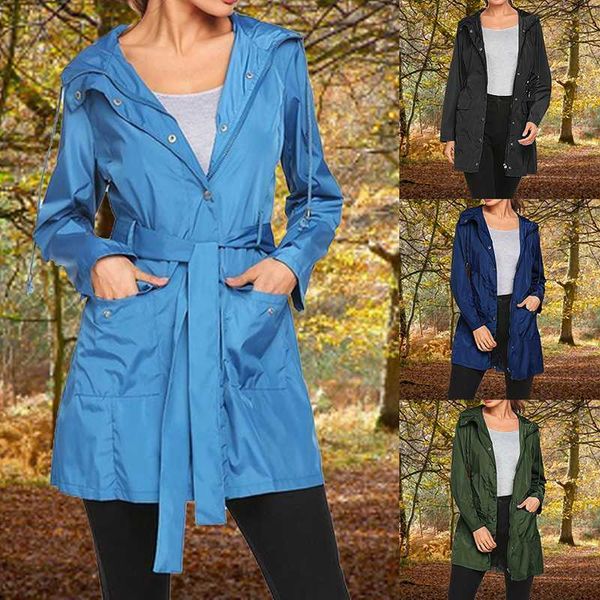 

2020 новых женщин с капюшоном windcoat открытый твердая пешеходные пальто длинные большой карман куртки с длинным рукавом с поясом осень теп, Black;red