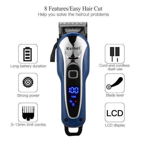 

kemei km 1995 professional машинка для стрижки волос мужчины аккумуляторный триммер волос нержавеющей стали cutter клинка жк-дисплей для вол