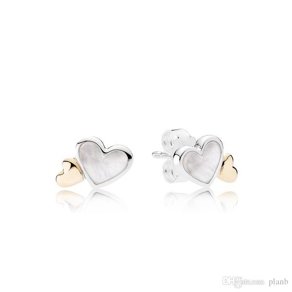 

аутентичные 925 серебро белое сердце серьги стержня для pandora cz алмазный wedding 14k gold серьги с оригинальной коробке набор, Golden;silver
