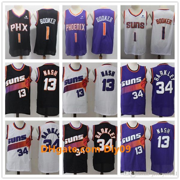 

mens phoenix suns throwback steve 13 nash charles 34 barkley devin 1 booker deandre 22 ayton basketball shorts basketball jerseys, Black;red