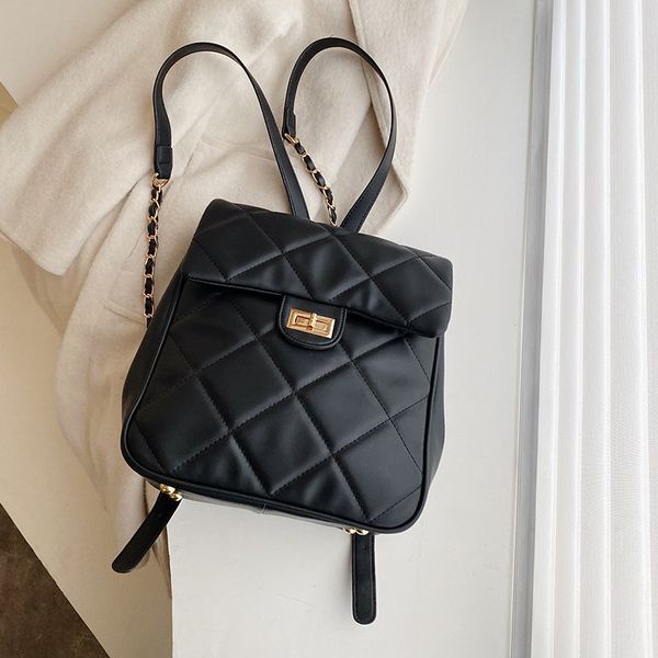 

backpack women 2020 new wave korean version of the wild casual rhombus soft leather backpack simple fashion college student bag