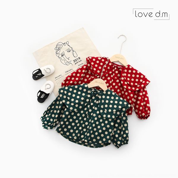 

children's clothing girl polka dot lotus leaf collar korean children's clothing style baby shirt baby shirt dy023, White;black