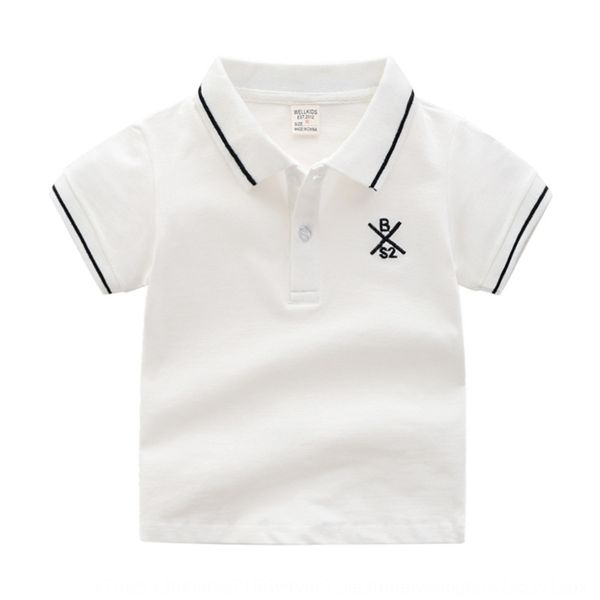 

boy 2019 summer children's solid color short-sleeved shirt boy's clothes trendy lapel casual short-sleeved children's polo sh, Blue