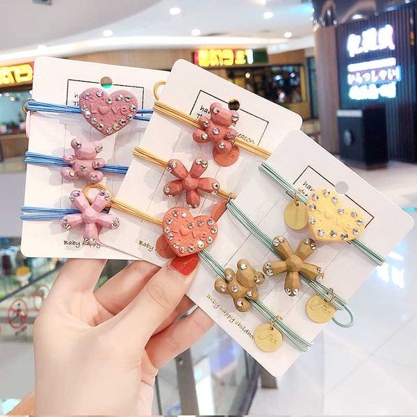 

3pcs/set women heart flower crystal elastic hair bands scrunchie tie gum rope sweet rubber bands fashion hair accessories, Slivery;white
