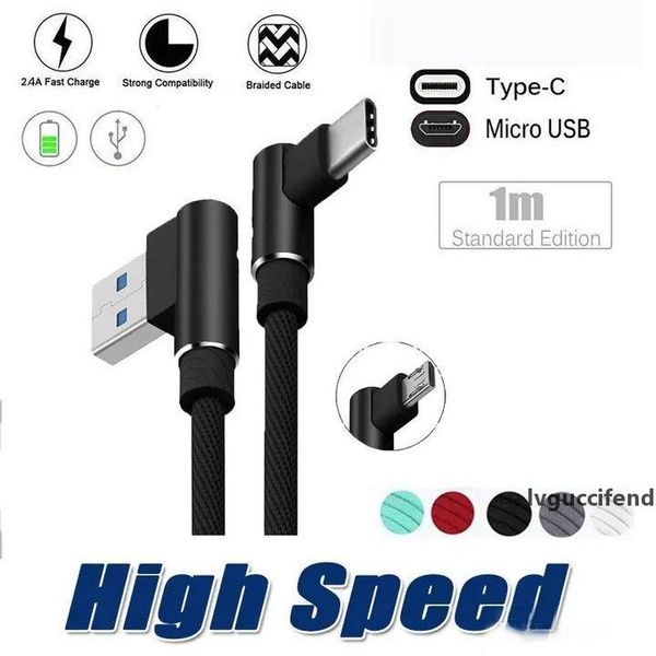 

90 degree micro usb cable 1m 2m 3m 2a fast charger cords braided type c data line for samsung s9 s8 s7 note8 smartphone android phones om-t6