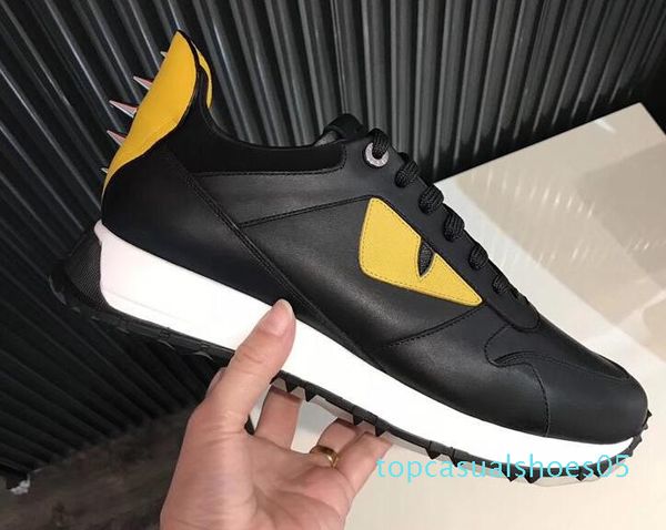 

2018 designer casual shoes genuine leather yellow eyes little monsters men casual sneakers sports boots  t05, Black