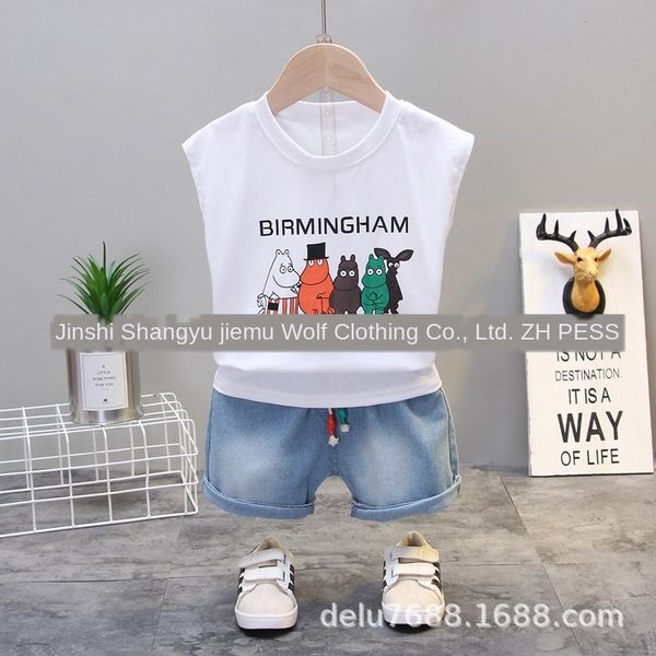 

clothing summer 2020 korean sleeveless animal vest boys and girls baby vest children's clothing baby children's suit pure cotton, Blue