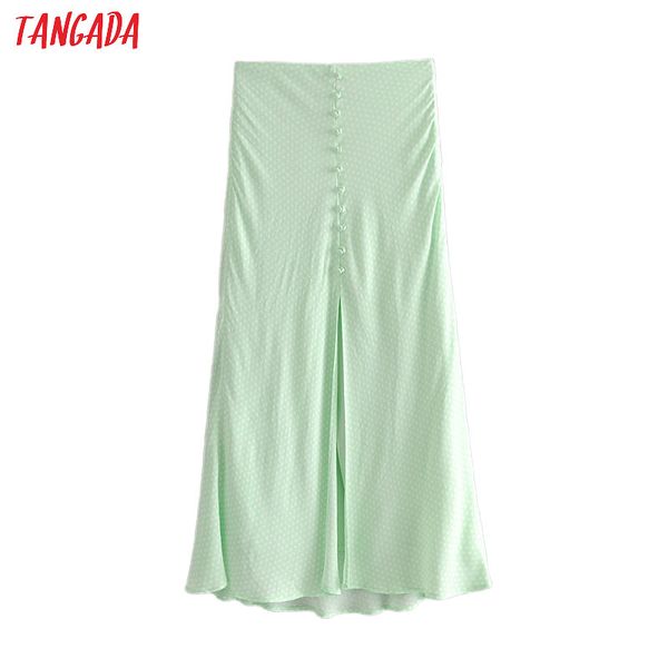 

tangada women dots green midi skirt faldas mujer vintage side zipper office ladies elegant chic mid calf skirts 6a181, Black
