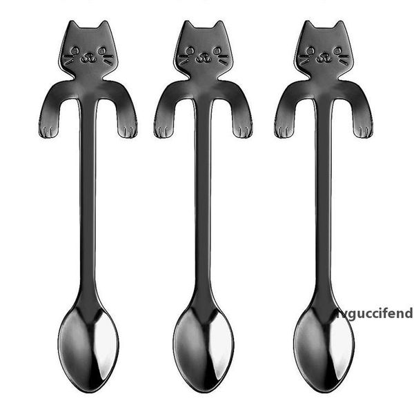 

eco-friendly 3pcs /set stainless steel cat coffee spoon creative tea spoon long handle hangable drink spoons dessert spoons