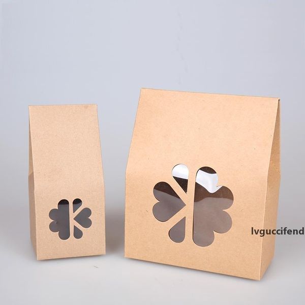 

20pcs/lot- big small size stand up kraft paper gift box with clear window cookies candy storage box diy baking packaging