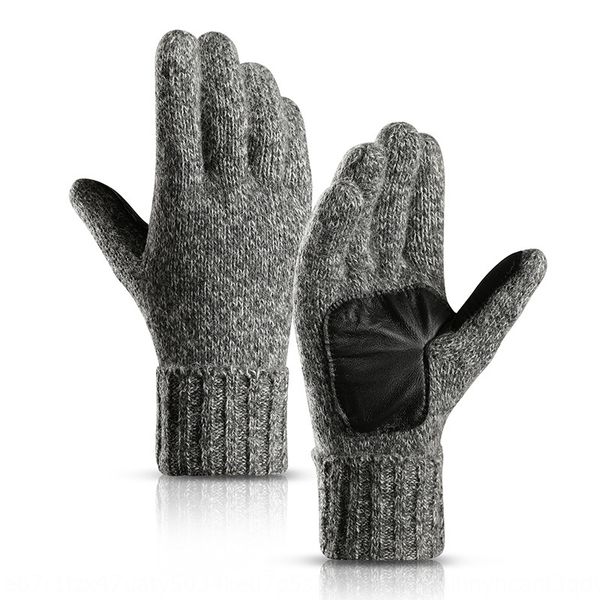 

men's winter warm warm gloves wool gloves women's half finger cashmere knitted leather thickened wool non-slip