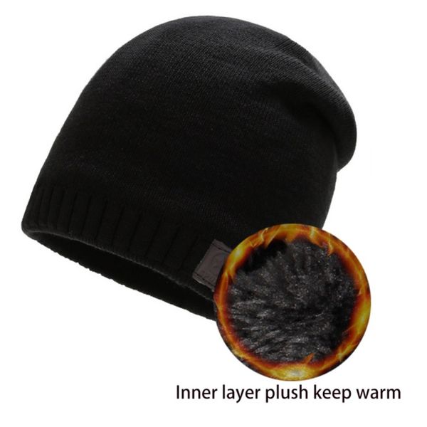 

горячая продажа мужчины женщины зимние шапки шапки шерсть beanie вязаной шапочке повседневный плюшевые подкладка hip-hop шапочки теплая шапк, Black