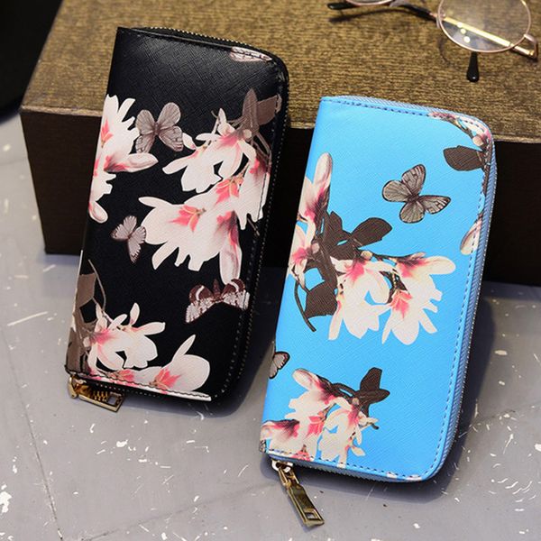 

designer bag new 2020 women's long wallets flower printing zipper wallets with phone pocket pink purses card holder a1749, Red;black