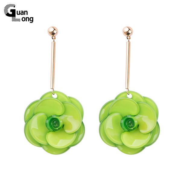 

guanlong fashion acrylic resin flower drop earrings for women sweet brinco bijoux 4 colors, Silver