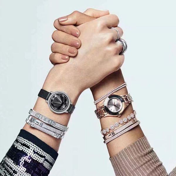 

titanium steel swan full diamond bracelet 18k rose gold is studded with double - arrow bracelet, Black