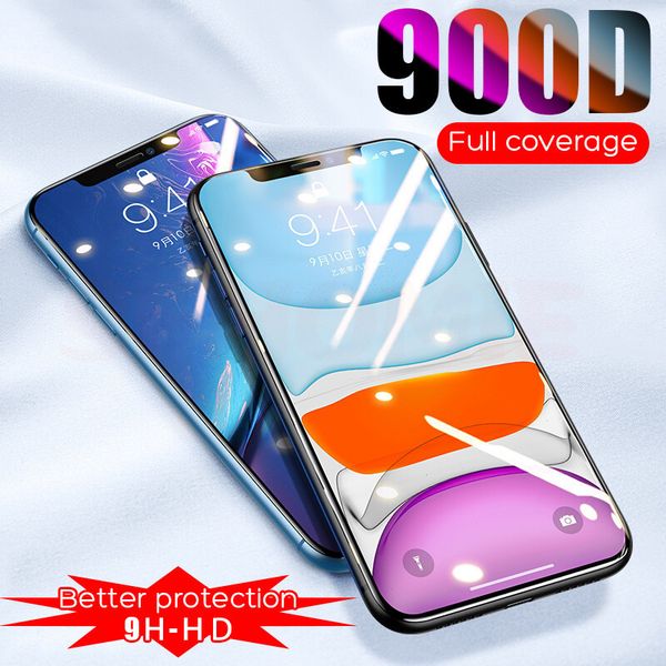 

900d полное покрытие закаленное стекло для iphone 11 pro max screen protector мягкий край для iphone 11 x xs xs xr max защитная пленка