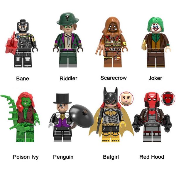 

super hero building blocks bane riddler scarecrow joker poison ivy penguin batgirl red hood mini action figure toy