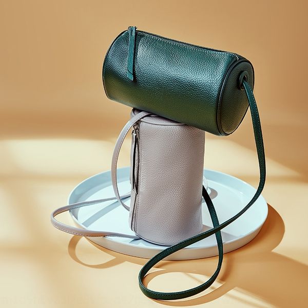 

new first layer cowhide small round boston pillow shoulder pillow shoulder crossbody bag women's bag, White