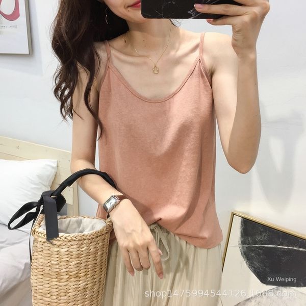 

comfortable cotton linen solid color women's vest vest korean style all-match loose slimming camisole inner base top, Camo