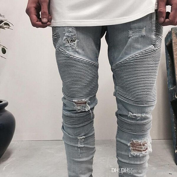 

wholesale slp blue/black destroyed mens slim denim straight biker skinny jeans casual long men ripped jeans size 28-38 ing