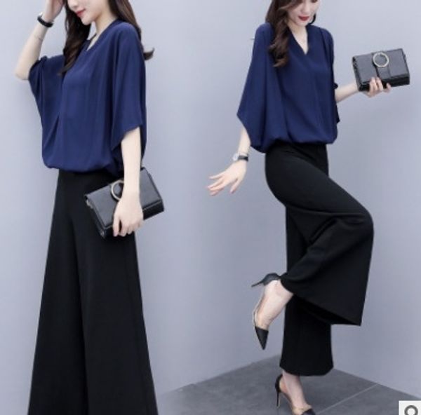 

2020 новый l женских летнего топа широких ноги две цельные штаны шифона топ широких ноги брюк случайных моды посторонних привкусов набор жен, Gray