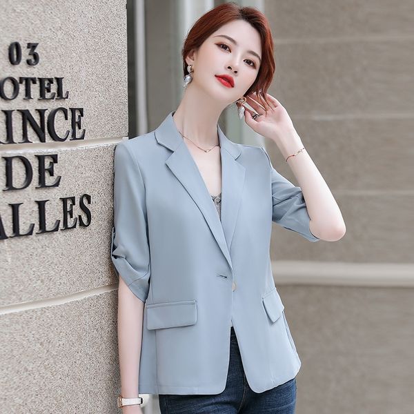 

white internet celebrity small suit jacket women's short thin slim fit cropped sleeve small chiffon suit jacket, White;black