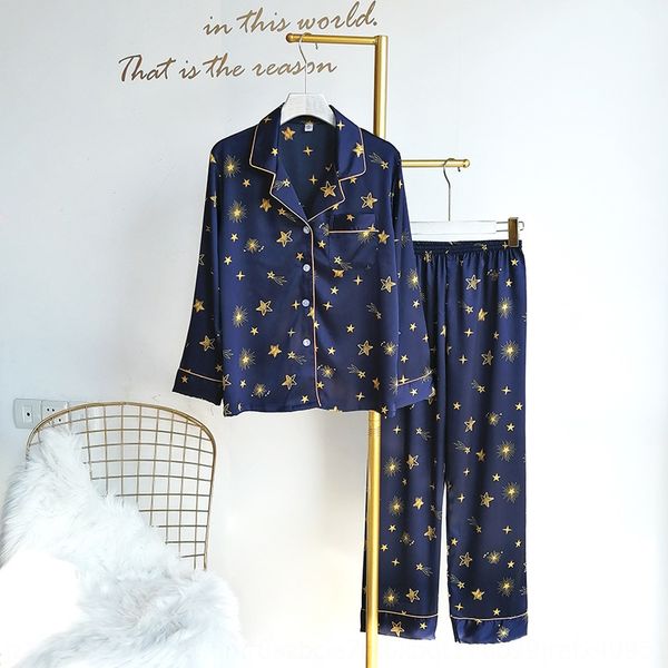 

cd8v6 silk-like trousers home air-conditioned clothing couple summer air conditioning trousers pajamas two-piece satin chiffon long-sleeved, Black;brown