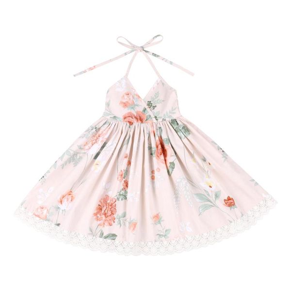 

flofallzique flower girl dress 2020 summer rose floral print design for toddler clothes backless wedding party princess dresses, Red;yellow