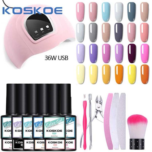 

koskoe nail set kits with 36w led uv nail lamp dryer kit 6/12pcs soak off uv led gel polish kit art design tools
