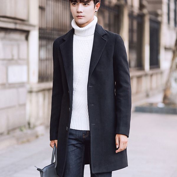 

wool blend men's coat woollen overcoat winter autumn men coat fashion brand clothing lined warm woolen overcoat male 5xl k70102, Black