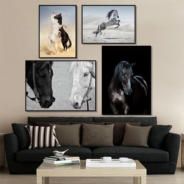 

современные животные полотна прыжков охладить лошадь черные и белые печатают плакаты wall art pictures для living room home decor