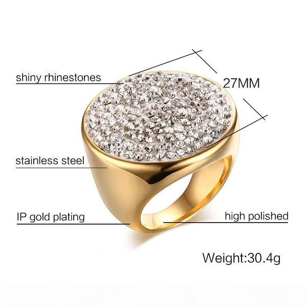 

gold color luxury paved crystal engagement ring for women stainless steel big statement ring jewelry bague femme rc-186, Silver