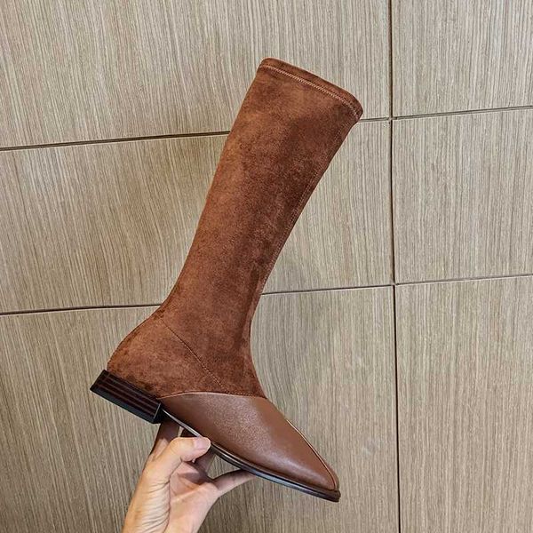 

женщины колено высокие сапоги осень зима низкие каблуки сапоги женские обувь короткие лоскутное кожа элегантный размер 34-43, Black