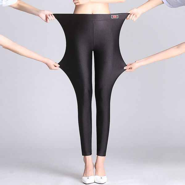 

fjalp middle-aged and elderly large size leggings fat mm200 jin glossy autumn warm tight tight slimming ankle-length pants children's f, Black
