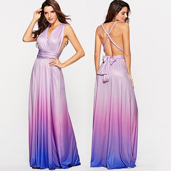 

женщины многосторонние wrap бинты крест-накрест boho maxi платье sexy gradient backless длинное платье lady party bridesmaids платья vestido, Black;gray