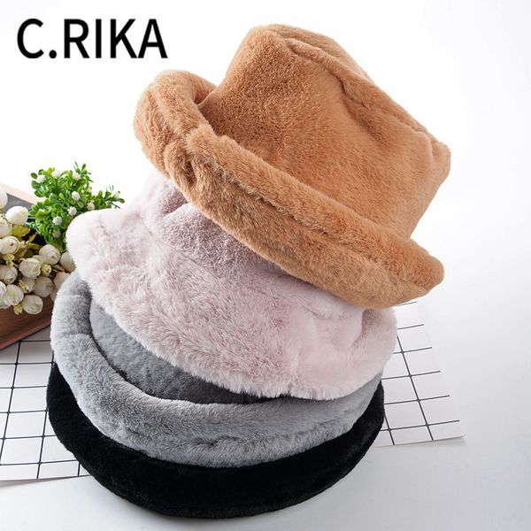 

2020 winter fur thick warm bucket hat for women girl solid velvet fisherman hat panama fedoras ladies fashion outdoor travel bob, Blue;gray